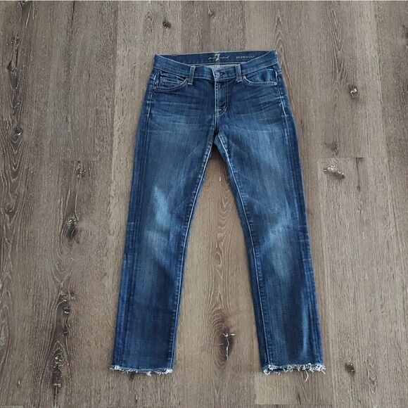 7 For All Mankind Roxanne Mid Rise Raw Hem Jeans Size 24 - Picture 1 of 9
